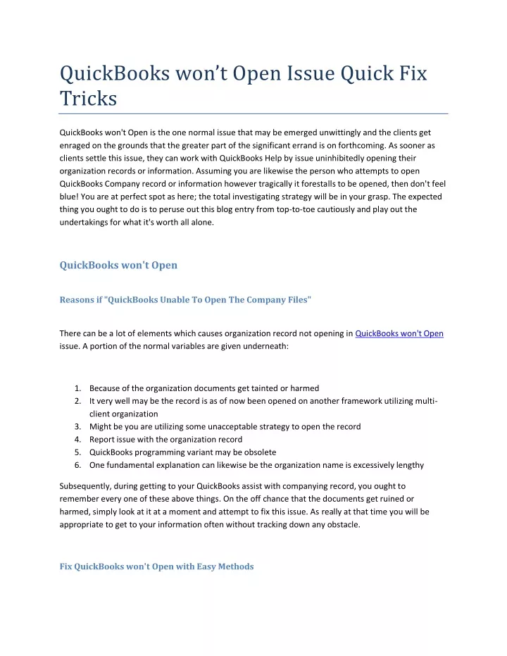 quickbooks won t open issue quick fix tricks