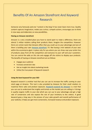 benefits of an amazon storefront and keyword