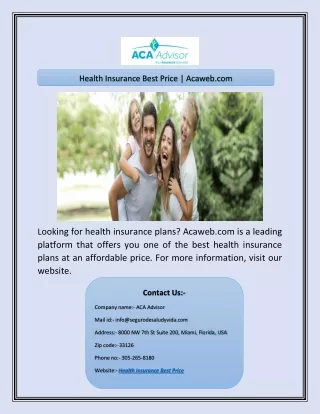 health insurance best price acaweb com