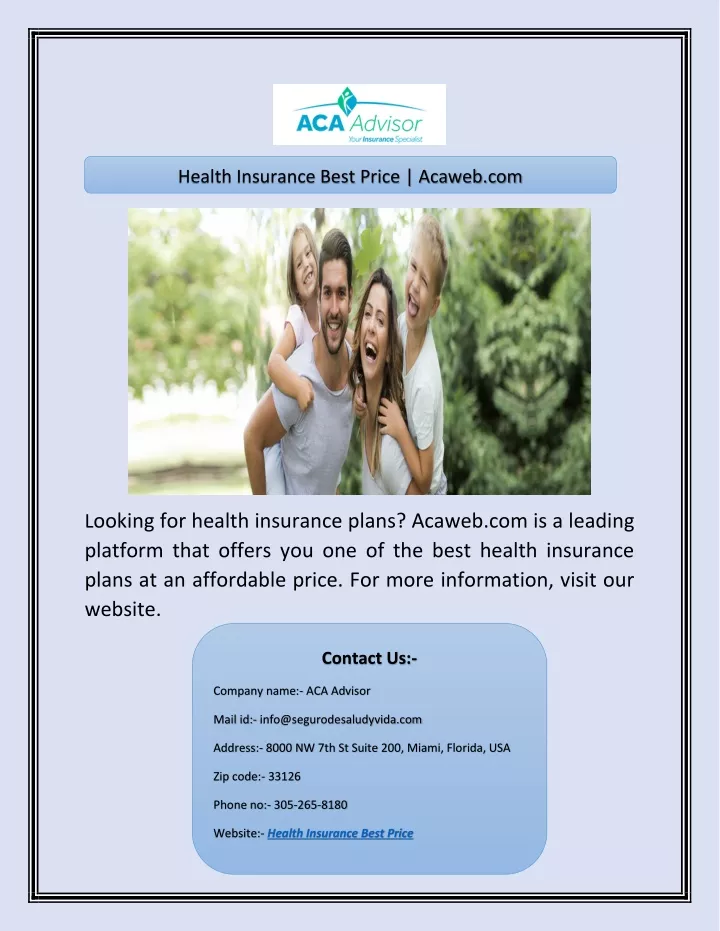 health insurance best price acaweb com