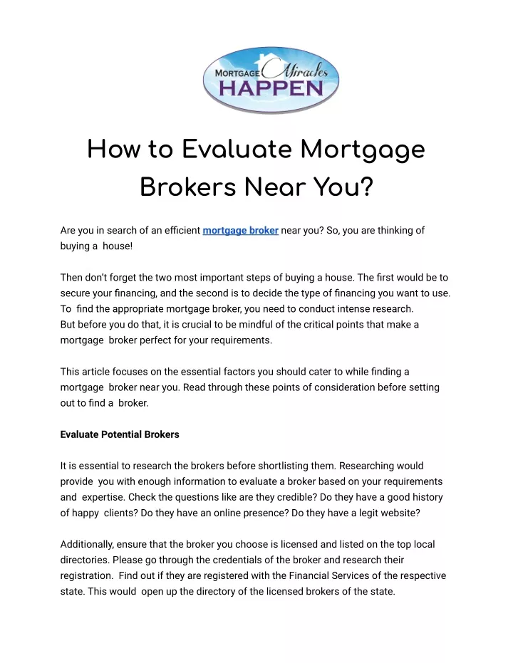 how to evaluate mortgage brokers near you
