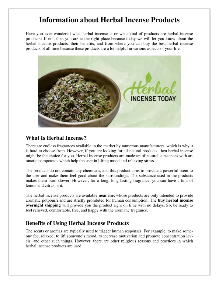 information about herbal incense products