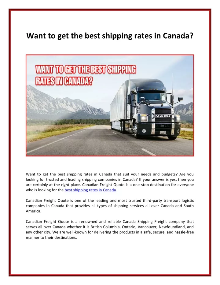 want to get the best shipping rates in canada