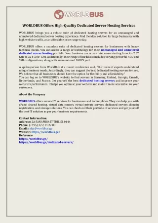 worldbus offers high quality dedicated server