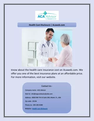 health cost disclosure acaweb com
