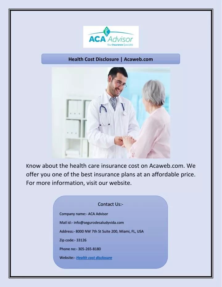 health cost disclosure acaweb com