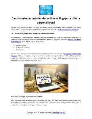 Can a trusted money lender online in Singapore offer a personal loan?