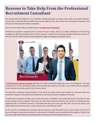 Reasons to Take Help From the Professional Recruitment Consultant