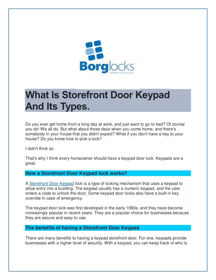 what is storefront door keypad and its types