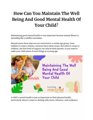 How Can You Maintain The Well Being And Good Mental Health Of Your Child_