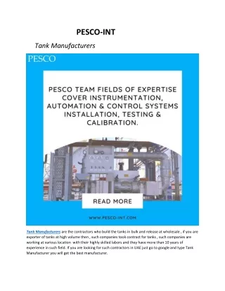 Tanks Manufacturers | PESCO-INT