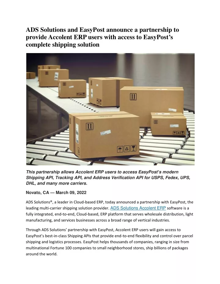 ads solutions and easypost announce a partnership