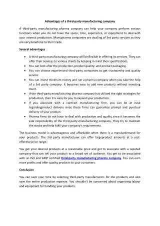 advantages of a third party manufacturing company