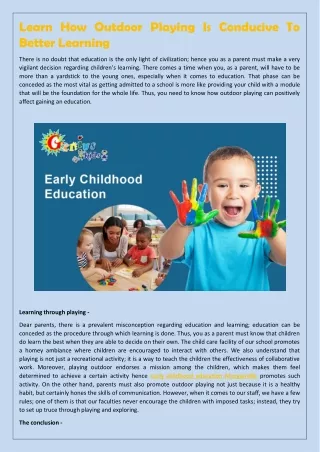 learn how outdoor playing is conducive to better