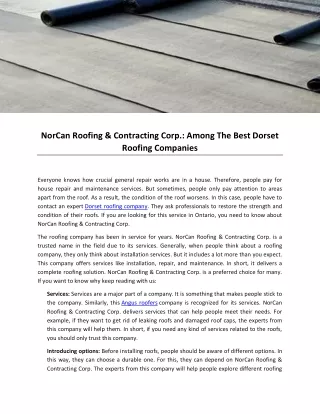 NorCan Roofing & Contracting Corp-Among The Best Dorset Roofing Companies