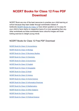 NCERT Books for Class 12 Free PDF Download