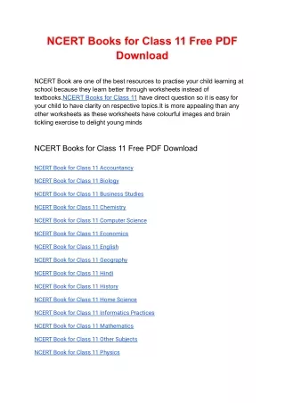 NCERT Books for Class 11 Free PDF Download