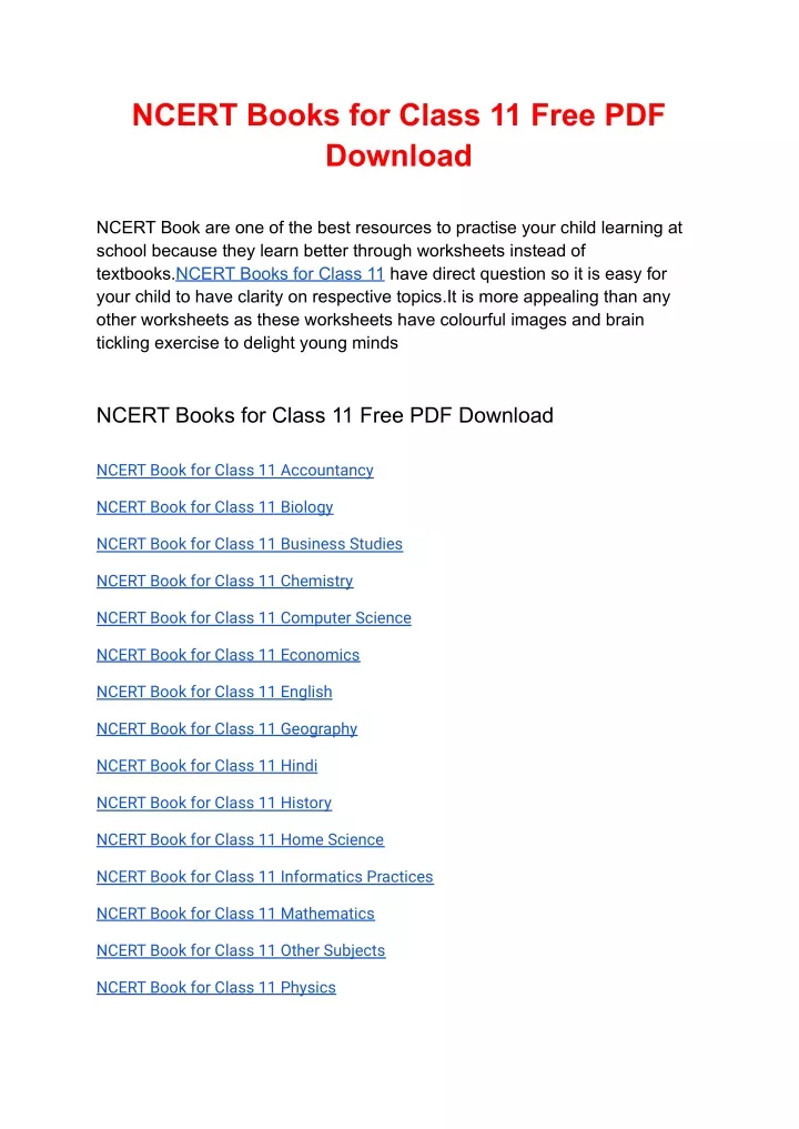 ncert books for class 11 free pdf download