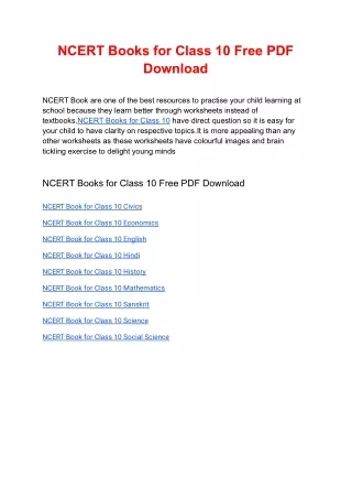 NCERT Books for Class 10 Free PDF Download