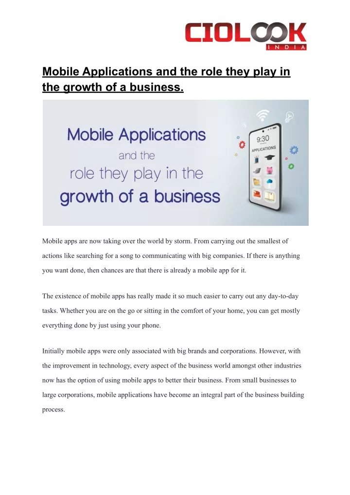 mobile applications and the role they play