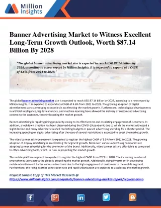 Banner Advertising Market to Witness Excellent Long-Term Growth Outlook, Worth $87.14 Billion By 2028