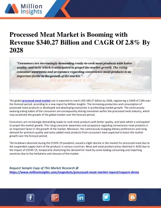 Processed Meat Market is Booming with Revenue $340.27 Billion and CAGR Of 2.8% By 2028