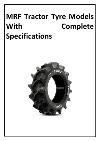 MRF Tractor Tyre Models With Complete Specifications