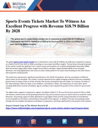 Sports Events Tickets Market To Witness An Excellent Progress with Revenue $18.79 Billion By 2028
