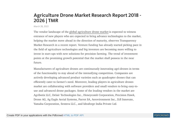 agriculture drone market research report 2018
