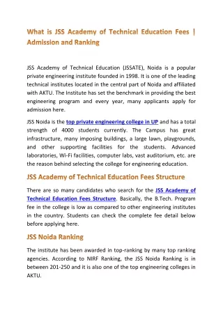 What is JSS Academy of Technical Education Fees