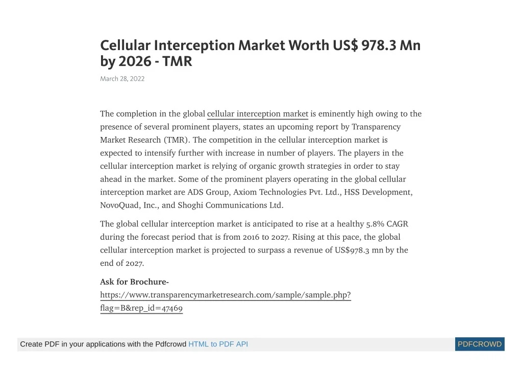 PPT - Cellular Interception Market Worth US$ 978.3 Mn by 2026 - TMR ...