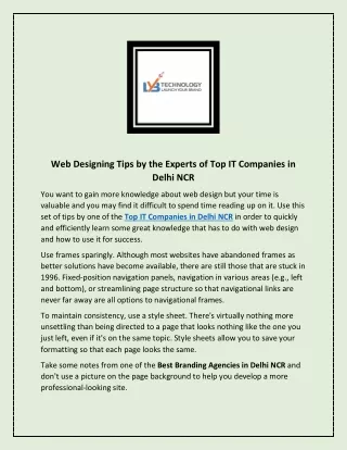 Web Designing Tips by the Experts of Top IT Companies in Delhi NCR