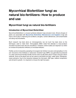 Mycorrhizal Biofertilizer fungi as natural bio-fertilizers_ How to produce and use