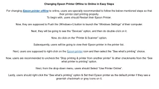 changing epson printer offline to online in easy
