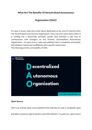 What Are The Benefits Of Decentralized Autonomous Organization (DAO)