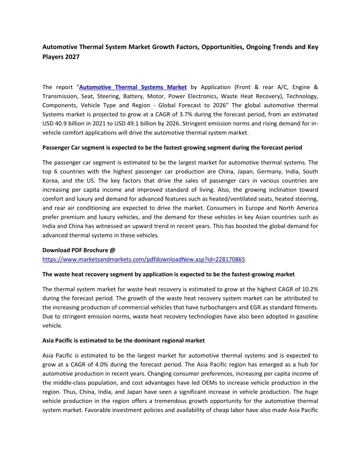 automotive thermal system market growth factors