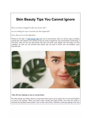 Skin Beauty Tips You Cannot Ignore