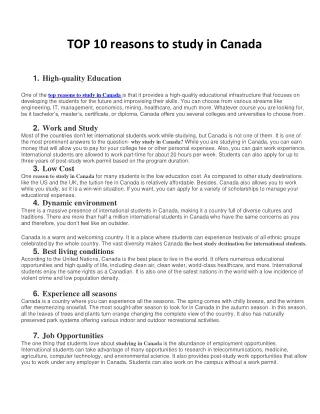 TOP 10 reasons to study in Canada