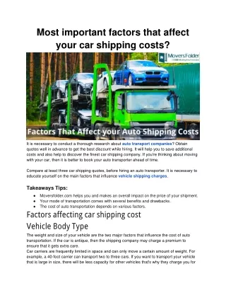 Important factors that affect your car shipping costs?