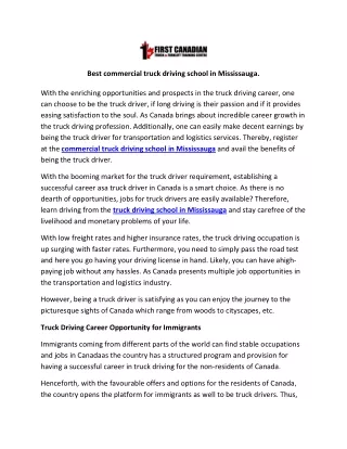Best commercial truck driving school in Mississauga