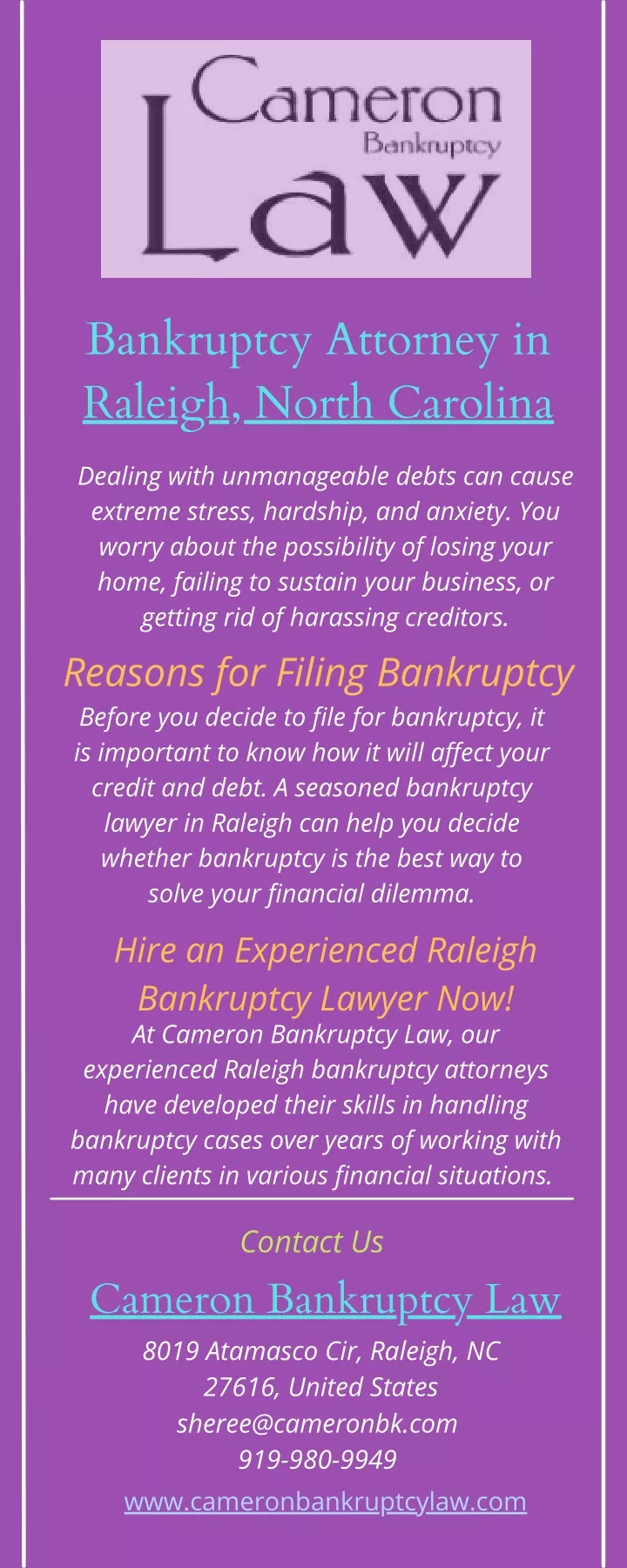 bankruptcy attorney in raleigh north carolina