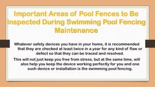 Important Areas of Pool Fences to Be Inspected During Swimming Pool Fencing Main