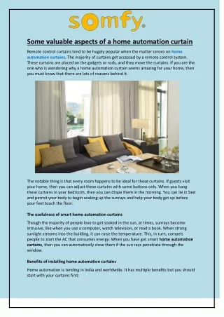 some valuable aspects of a home automation curtain