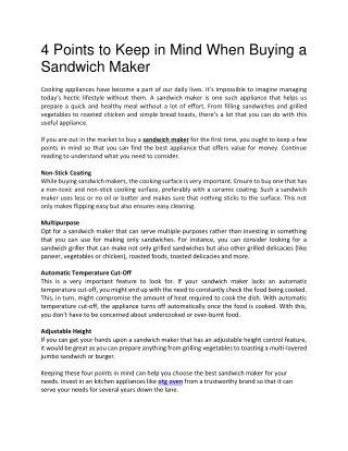 4 Points to Keep in Mind When Buying a Sandwich Maker