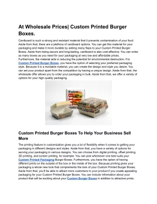 At Wholesale Prices, Custom Printed Burger Boxes