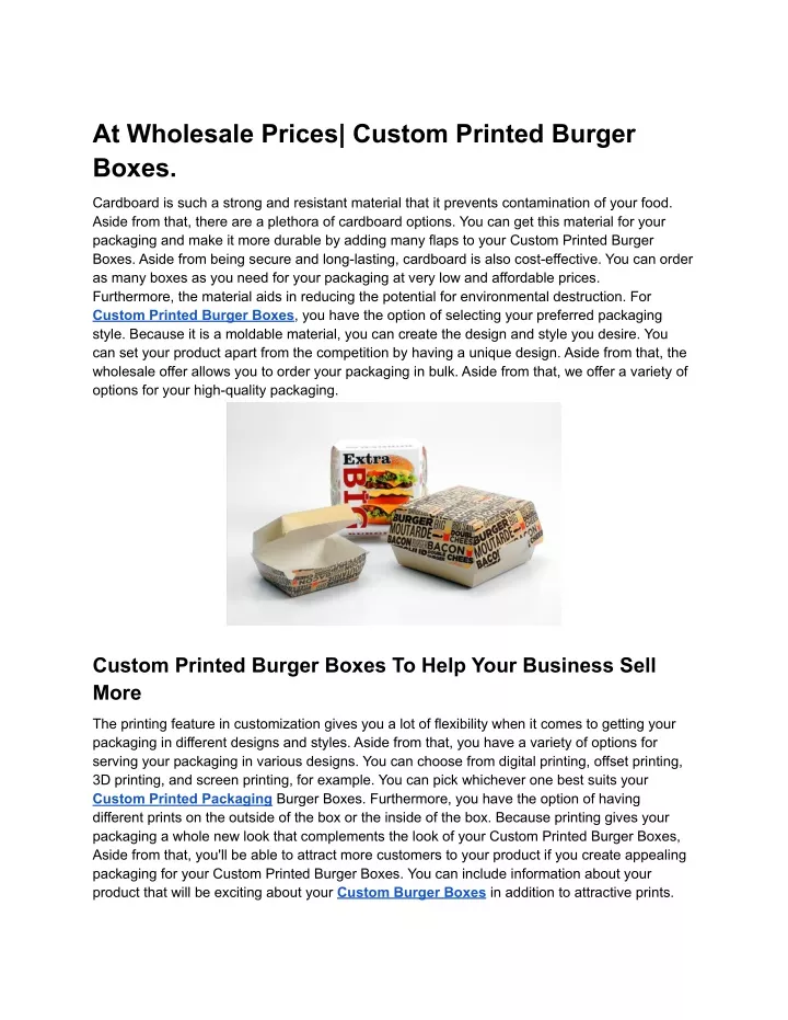 at wholesale prices custom printed burger boxes