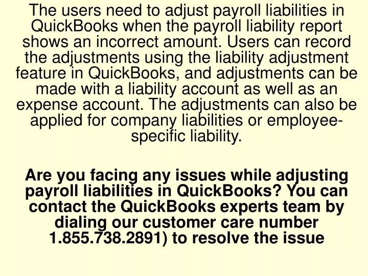 the users need to adjust payroll liabilities