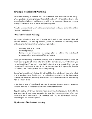 financial retirement planning retirement planning