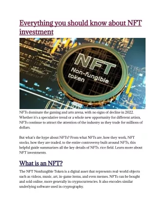 Everything you should know about NFT investment