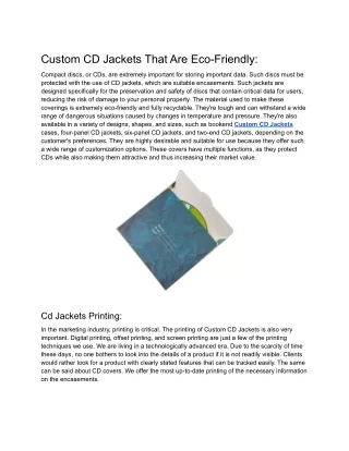 Custom CD Jackets That Are Eco-Friendly_